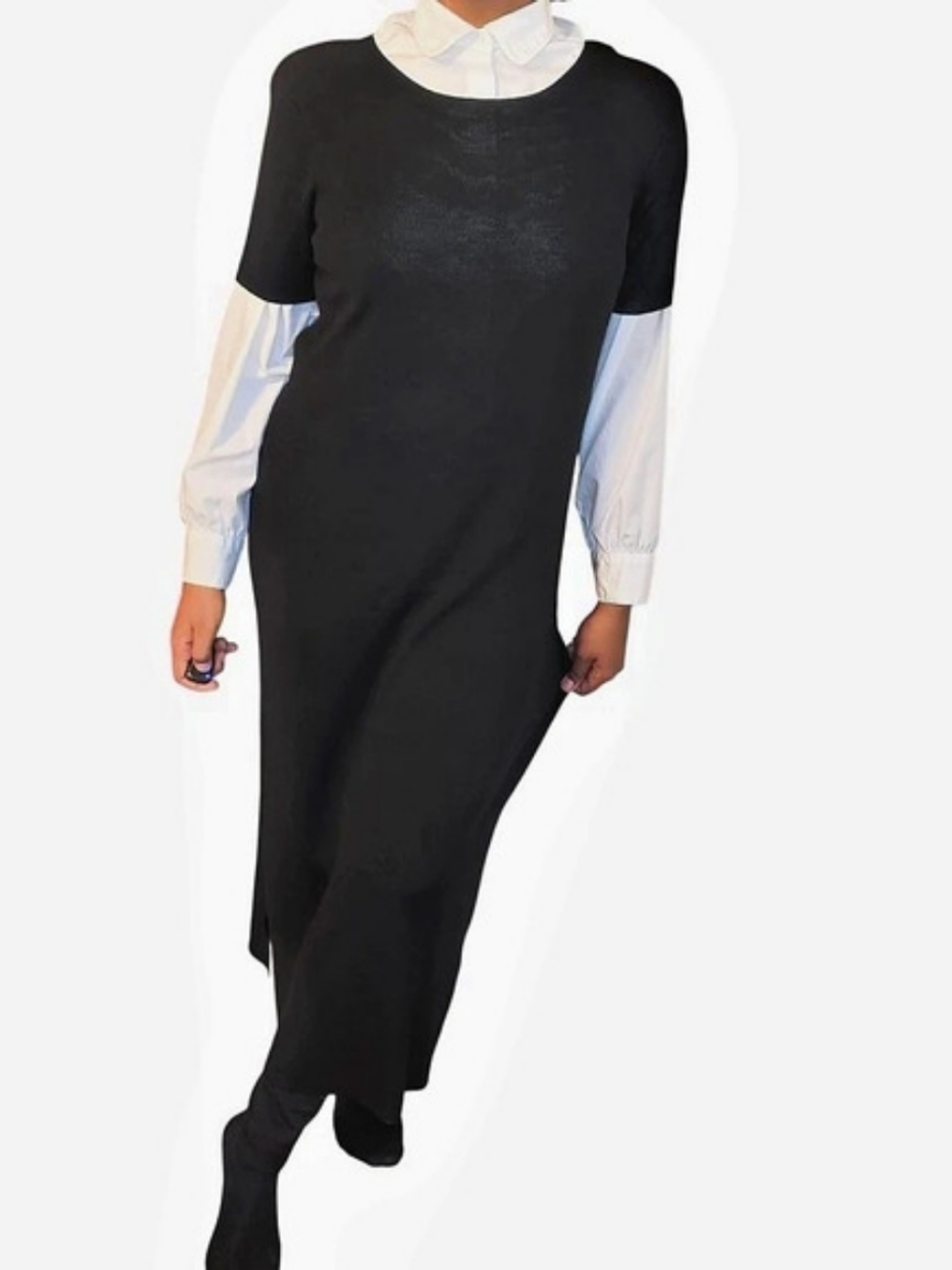 Talbots Petites Black Wool Blend Maxi Sweater Dress – Size L